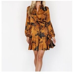 Baltic Born Floral Long Sleeve Dress - Mustard and Black